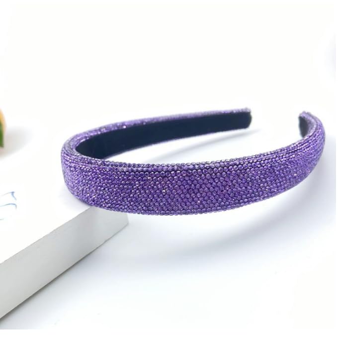1 PCS Rhinestone Headband Glitter Non-Slip Wide Headband, Solid Hair Band Fashion Hair Accessories for Women Girls(Purple) - Image 5