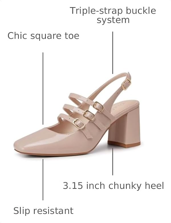 CELLENZ Women Mary Jane Shoes: Nude Comfy Strappy Chunky Heels Size 7.5 by CELLENZ - Used condition - Image 2