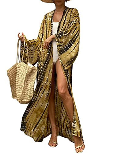 Image of Bsubseach Stylish Tie Dye Open Front Long Kimono Swimsuit Coverup for Women | Loose Fit Boho Style Bathing Suits Cardigans,Summer Causal Resort Wear