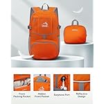 WATERFLY Hiking Packable Daypack Backpack: 25L Ultra Lightweight Day Pack for Woman Man - Small Compact Folding Back Pack for Outdoor Sport Cycling Camping Travel Trip - Orange - Image 3