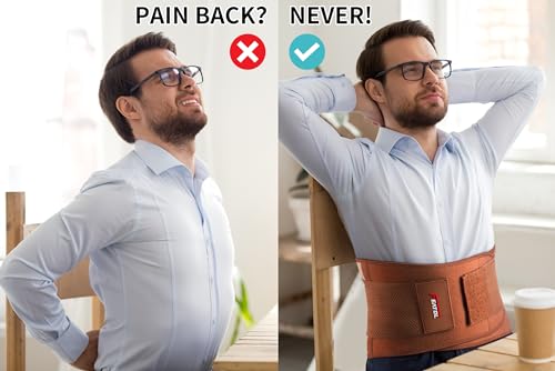 Image of FEATOL Back Brace for Lower Back Pain, Breathable Back Support Belt for Women & Men with Lumbar Pad, Lumbar Support Belt for Heavy Lifting & Work, Scoliosis, Brown, S /M(Circumference:24.4-29.8 inch)