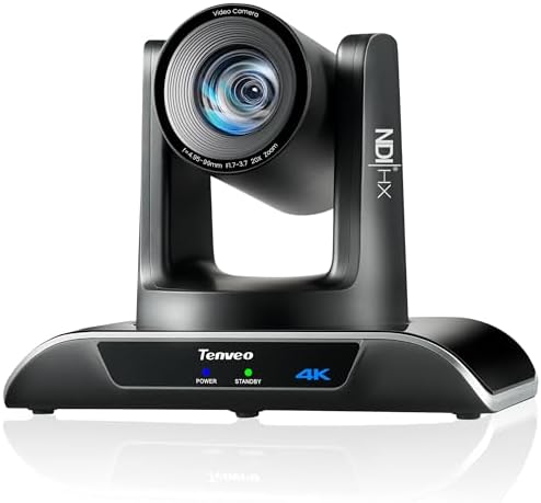 Tenveo 4K PTZ Kamera mit NDI & AI-Tracking – 20x Optischer Zoom, PoE+, HDMI/LAN/USB3.0, für Live-Streaming (OBS/vMix), Kirchen, Konferenzen
