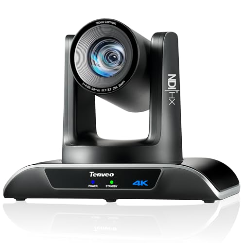 Tenveo 4K NDI PTZ Camera AI Humanoid & Face Auto-Tracking, HDMI/LAN/USB3.0 PoE PTZ Camera 20X Optical Zoom IP Live Streaming, for Church Services Worship Video Conference Live Streaming YouTube OBS by Tenveo - Used condition - US$342.95