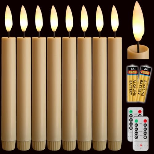 Image of NONNO & ZGF 8 Pack Flameless 8.7'' Taper Wax Candles with 16 AA Batteries(Include) +2 Remotes. Warm White Flickering Bright Light, Battery Powered Ivory LED Timer Candle