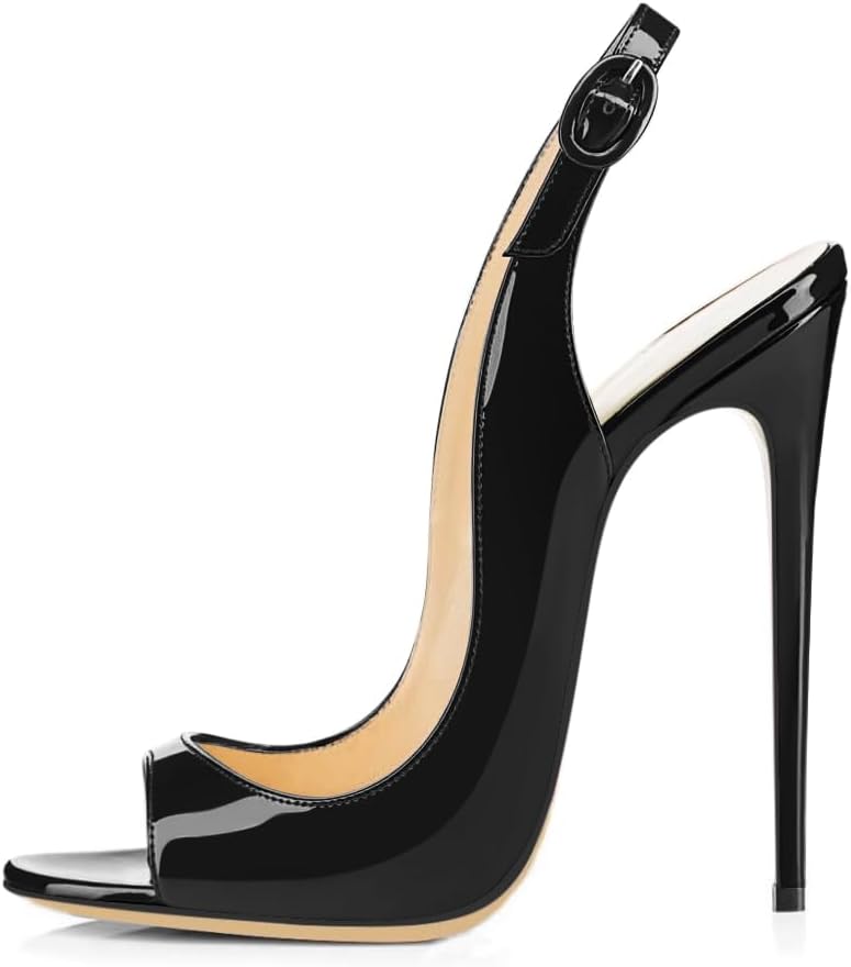 SAMMITOP Women's Peep Toe Pumps High Heels Stilettos Heeled Sandals Ankle Strap Slingback Sandals Sexy 4.7 Inch