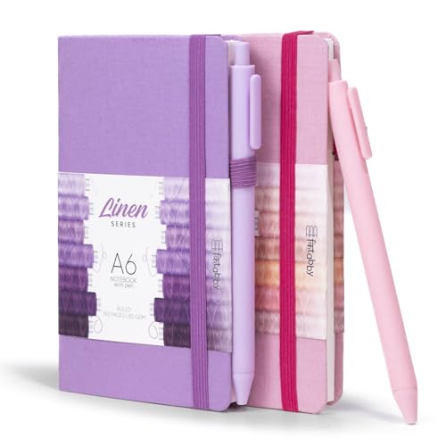 Image of Kitabby Linen Series A6 Hardbound Notebook, Pack of 2 - Baby Pink + Lilac | 192 Pages, 80gsm Natural Shade Paper, Linen Fabric Cover, Elastic Closure