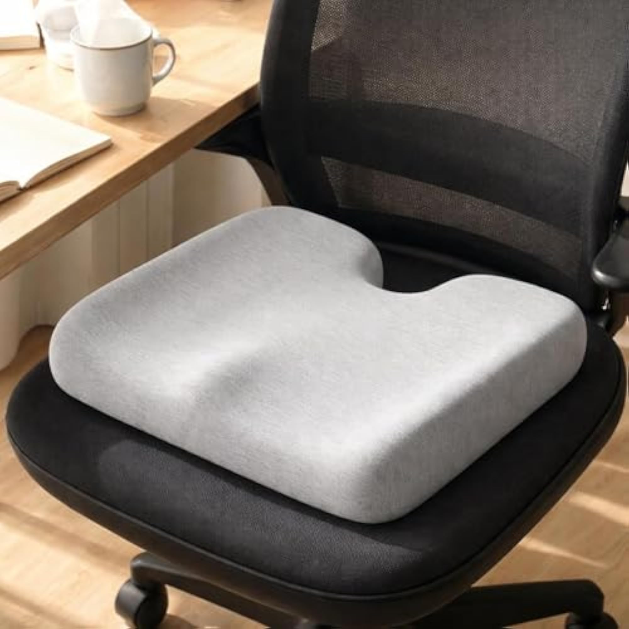 Textile Cover Ergonomic Seat Cushion, Navy Blue