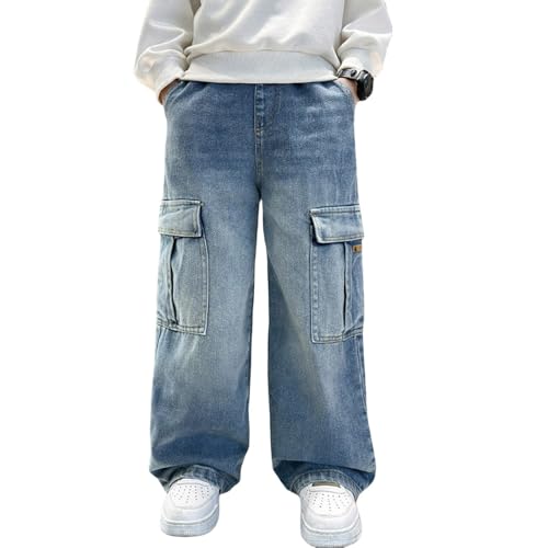 Baggy Cargo Jeans for Boys Straight Wide Leg High Waist Denim Pants, Casual Fashion School Streetwear Trousers Y2k