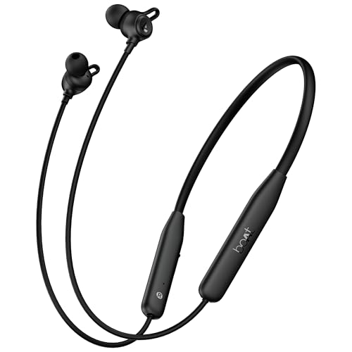 Boat Rockerz 200, 40H Battery, Signature Sound, ENx Tech, Dual Pairing, 60 ms Low Latency, IPX5, ASAP Charge, Magnetic Buds, Bluetooth Neckband, Wireless with Mic Earphones (Active Black)