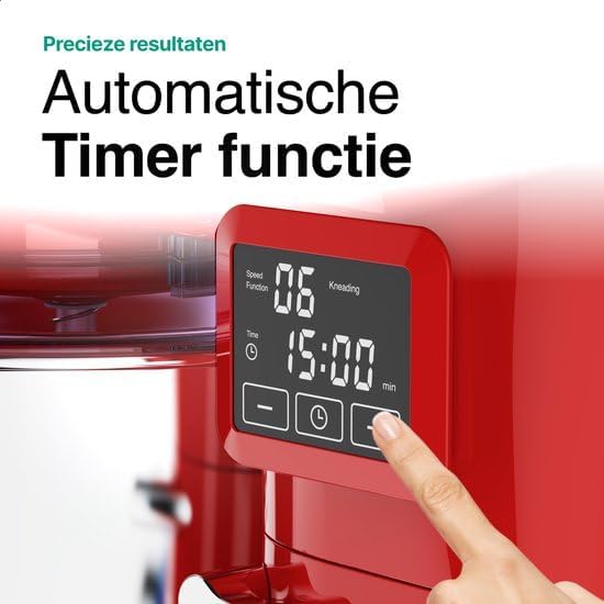 Close-up of the mixer's digital display showing speed and timer settings.