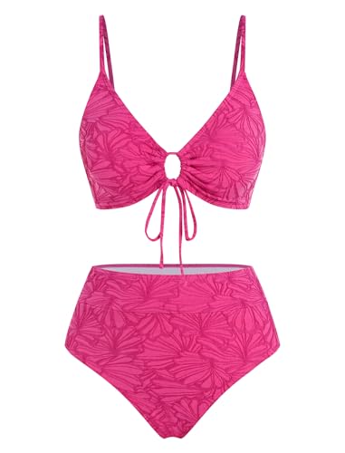Image of ZAFUL Bikini Sets for Women String 2 Piece Swimsuits High Waisted Bathing Suit V Neck Cut Out Swimwear