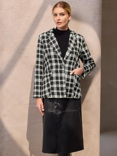 Women's Plaid Tartan Blazer Tweed Long Sleeve 2025 Business Casual Suit Jacket2