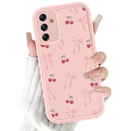 Phoona Case for Samsung Galaxy A16 5G 6.7 Cute Aesthetic Design Bow Cherry Preppy Pattern Silicone Soft TPU Shockproof Protective Camera Cover Phone Case for Girls Women Pink Bow