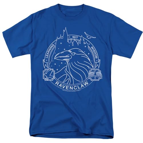 Popfunk Harry Potter Ravenclaw Line Art Badge Unisex Adult T Shirt (Medium) Royal Blue