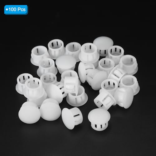Image of PATIKIL Hole Plugs Plastic, 100 Pcs 13mm(1 /2 inch) Screw Bumper Hole Plug Flush Snap Type Round Hole Cover Caps for Round Holes Cabinet Furniture Kitchen, White