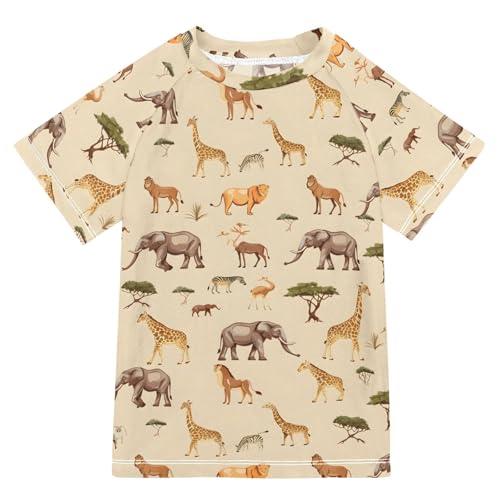 Kids Rash Guard Boys Toddler Swim Shirts Short Sleeve African Animal UPF 50+ 3T