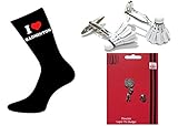 GTR-Gifts I Love Badminton Large Mens Socks, Cufflinks and Lapel Pin Badge Gift Set (X6VL010-X2NA1118-XTSPBS10)