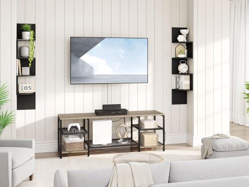 Image of HOOBRO Corner Shelf Wall-Mounted, Set of 2 Floating Corner Shelves for Wall, 4-Tier Corner Bookshelves for Living Room, Bedroom, Bathroom, Home Office, Black BK25BJP201