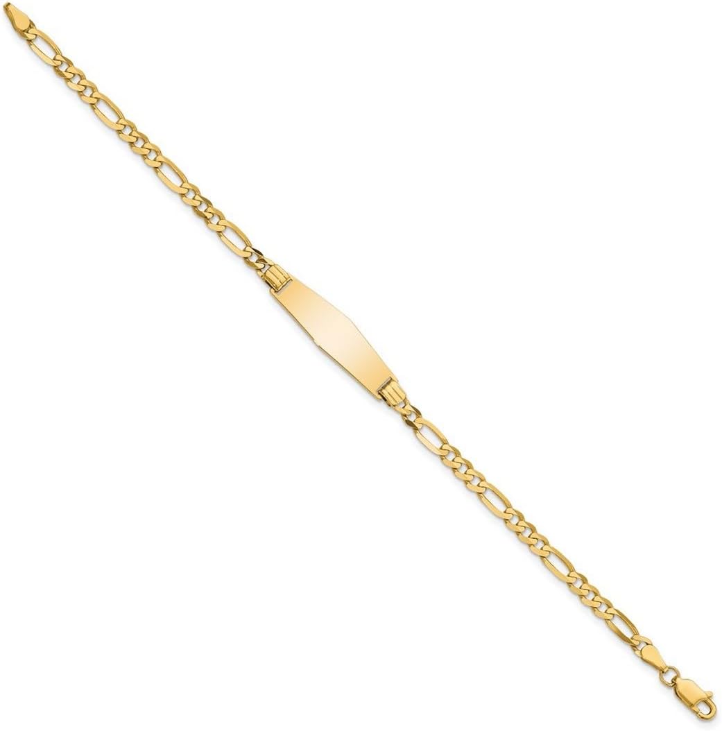 JewelryWeb 7.3mm 14k Solid Yellow Gold Figaro Soft Diamond Shape ID Bracelet Identification Bracelet for Women