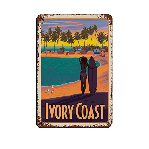 Affiche de voyage Côte d'Ivoire Afrique Affiche de voyage vintage Plaque en étain Vintage Métal Pub Café Bar Maison Décoration murale Affiche Rétro 20x30cm