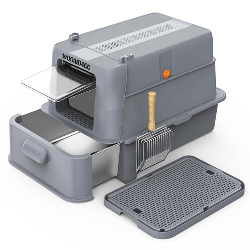 Image of Wooaidagg Enclosed Stainless Steel Cat Litter Box with Odor Control, Modular Design with Drawer and Flip Door, Easy to Clean and Wash,Non-Stick Interior,Extra Large Size Fits All Cats(Dark Grey)
