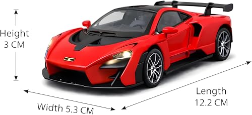 Image of 1:32 Scale Mc-Laren Model Super Car - Exclusive Alloy Metal Pullback Toy with Openable Doors, Lights, and Music for Kids (Red)