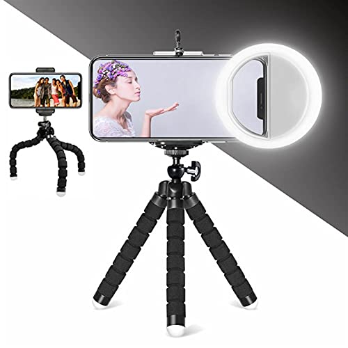 JSJJAUJ Dreibein-Stative Stativ Selfie Ring Lichtstativ mit Cliphalter Remote Shutter (Color : Black Tripod) – Bild 3