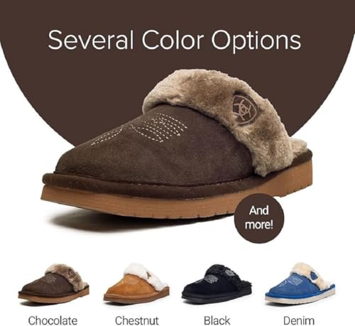 Image of ARIAT Women's Jackie Square Toe Warm Soft Genuine Suede Leather Indoor Outdoor Slippers with Plush Collar