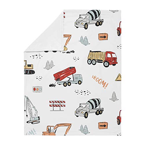 Sweet Jojo Designs Construction Truck Baby Boy Receiving Security Swaddle Blanket For Newborn Or Toddler Nursery Car Seat Stroller Soft Minky - Grey Yellow Orange Red And Blue Transportation #TOP1