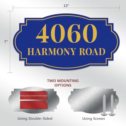 Image of House Address Sign, Custom House Number Sign, Mailbox Numbers for Outside | 13 Inch Metal Address Plaques, Single or Double Sided, Super Reflective, Display Your Address and Street Name