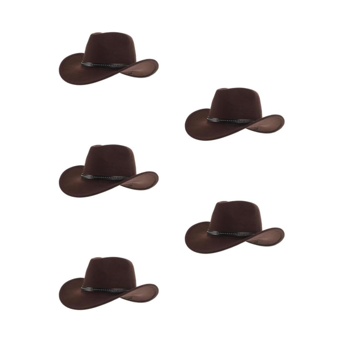 Tofficu 5 Piezas Sombrero de Vaquero Unisex de ala Ancha, Nylon Café