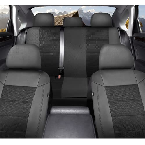 Pic Auto Car Seat Cover Full Set, Front Bucket Seat Covers With Split Bench Car Seat Cover Set, Mesh And Leather Universal Fit Most Cars, Suvs, And Trucks (Black) #TOP3