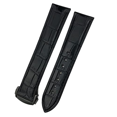 Bracelet de montre en cuir de vache crocodile noir 20mm compatible Omega Seamaster 300