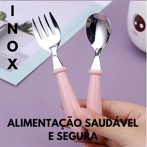 Kit talheres Infantil Aço Inox Colher Garfo Kit Com Estojo Bebe MAIS SAUDÁVEL E SEGURA (AZUL)
