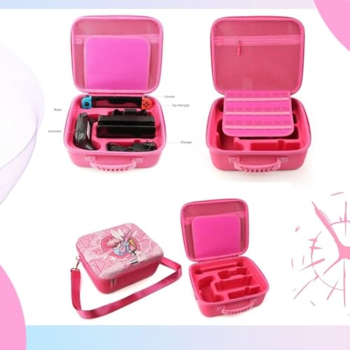 Image of TMG Portable Hard Shell Nintendo Switch Case Compatible with Nintendo Switch /Switch OLED Model, Designer Series Travel Storage Bag for Switch Console Pro Controller Accessories-Pink
