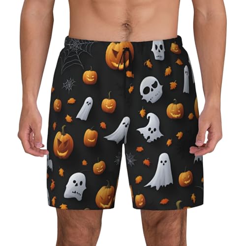 Cute Halloween Pattern Men's Soft Double Swim Shorts, Lounge Swiming Shorts Pants Breathable Summer