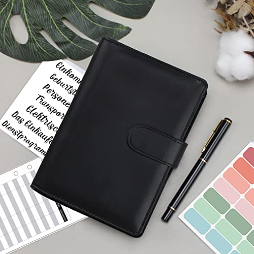 A6 Binder Budget Planner Deutsch: Geld Organizer Budget Planer mit 12 Binder Taschen, 12 Budgetblätter Deutsch, Etikettenaufklebern Sparbuch für Reisen,Tagebuch und Geschenk