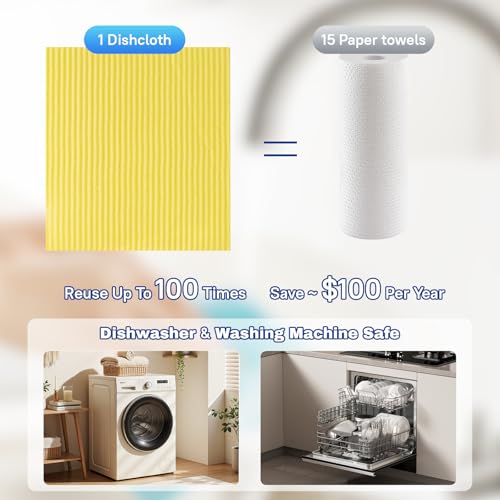 ECLINSO 10 Pack Swedish Dishcloths, Natural Cellulose & Cotton Cleaning Cloths, Reusable, Washable & Super Absorbent for Kitchen and Bathroom — view 4