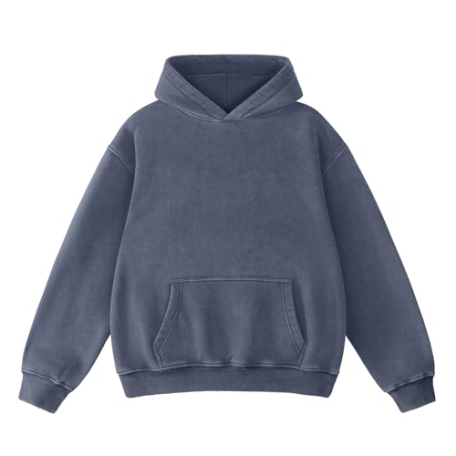 Image of FAIABLE Womens Oversized Acid Wash Hoodie Unisex Heavyweight Cotton Hoodies Fleece Vintage Washed Sweatshirt Women Men