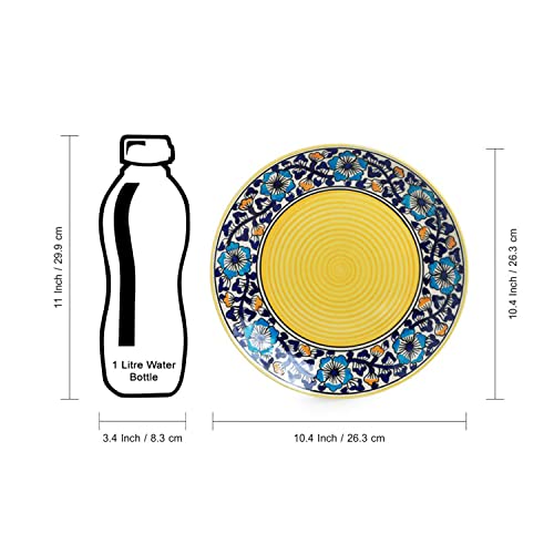 Image of ExclusiveLane 'Badamwari Bagheecha' Ceramic Dinner Plate and Bowl Set (3 Pieces, Serving for 1)|Ceramic Serving Bowls Ceramic Bowl Set Serving Bowl Set Ceramic Bowls Plate