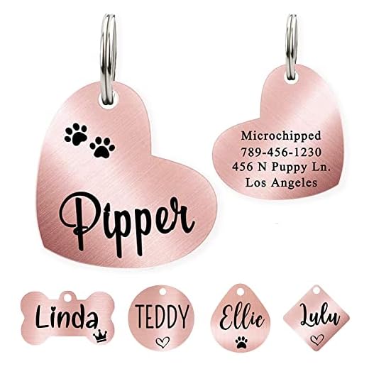 Ultra Joys Dog ID Tag, Custom Dog Tag, Personalized Dog Tag, Dog Tag, Pet ID Tag, Dog Tag for Dogs, Brushed Stainless Steel Heart Dog Tag Rose Gold Small