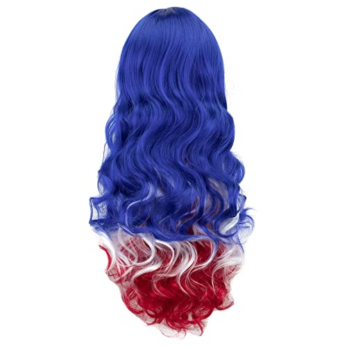 IMISSU Flag Color Design Hair Cosplay Wigs with Bangs Halloween Costume Wig (FR Flag Blue White Red) - Image 3