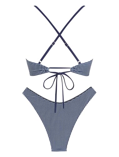 ZAFUL Women's V Neck Bikini Set High Waisted Swimsuits Lace Up Bow Decor Cheeky Two Piece Bathing Suit2
