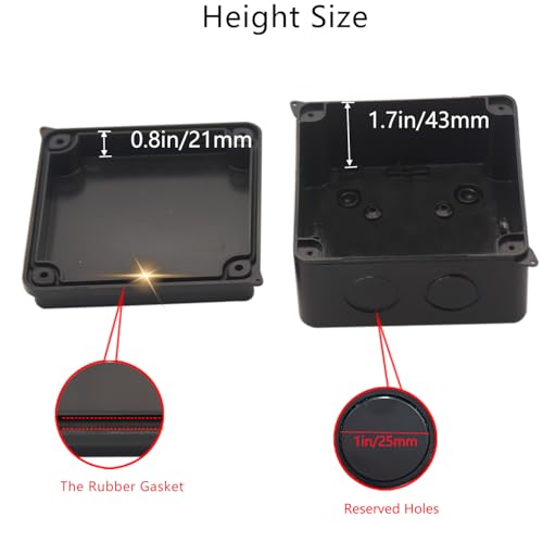 Image of Junction Box, 2 Pcs Reserved Holes Electrical Boxes Waterproof IP65 ABS Plastic Electrical Power Cord Enclosure Project Box Black 3.9 x 3.9 x 2.8 inch(100x100x70mm)