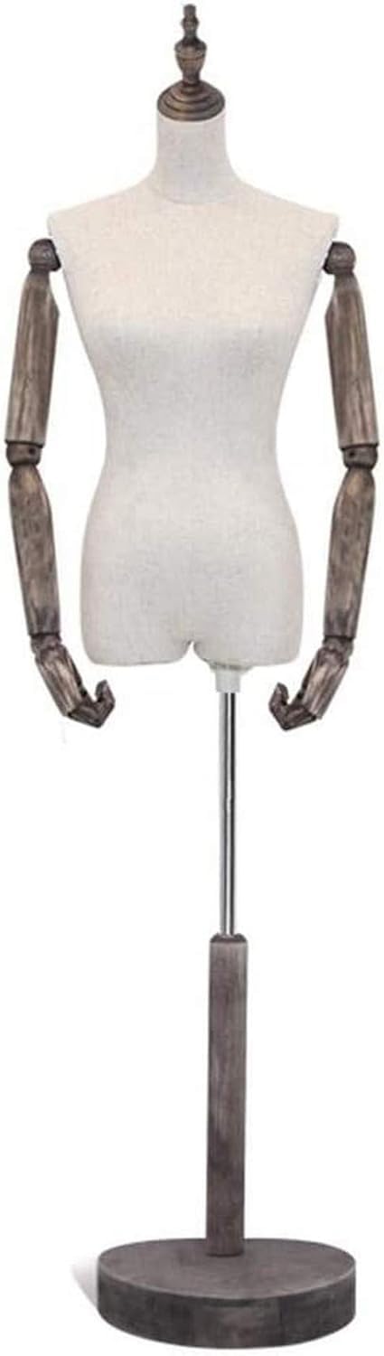 CONGRUI Display Mannequin Female Torso Body Showcase Model Props, Clothing Store with Arm Dummy, Solid Wood Base