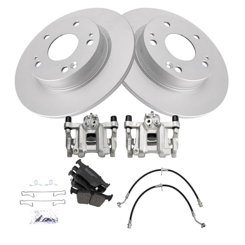 Image of TRQ Rear Brake Pad and Rotor Set Ceramic Coated Rotors Calipers Compatible with 2016-2019 Honda Civic