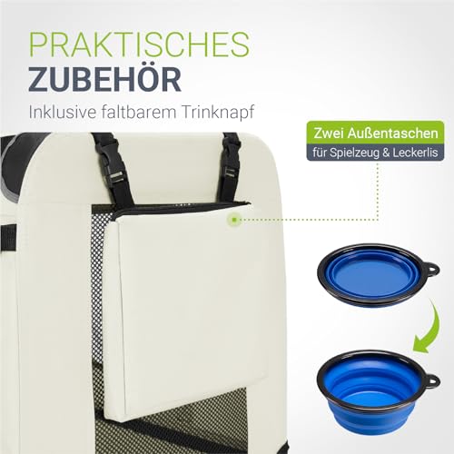 Juskys Hundetransportbox Lassie S faltbar & tragbar 34x50x36 cm mit Decke, Tasche & Griffen - Faltbare Transportbox für Hunde, Katzen & Haustiere - Oxford Stoff Hundebox Auto Hundetasche - Beige