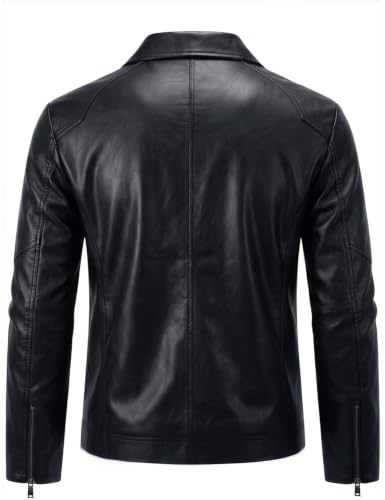 Zbrandy Mens Leather Jacket Faux Leather Motorcycle Jackets Turn Down Collar Biker Coat Outwear Black 3XL — view 4
