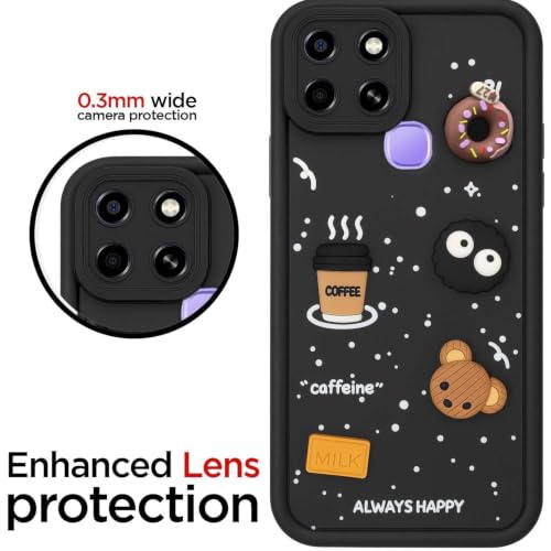 Image of Bintage Cute Fun Ball | Taddy Cartoon 3D Smiley Coffee Cup | Milk Donut | Full Protection Rubber Back Cover Compatible for Infinix X6512 / Smart 6HD - Black