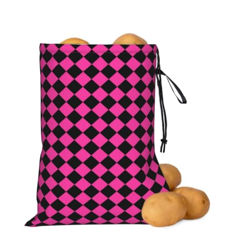 Evtlrhn Pink Black Diamond Checkerboard Potato Storage Bag 16.1x11.4 In